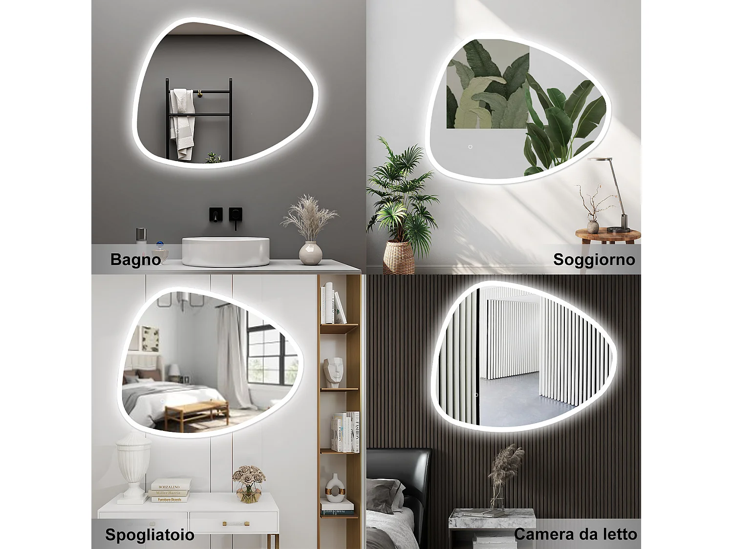 AICA Specchio da bagno  80 x 65 cm, dimmerabile, Funzione Memoria, antiappannamento, 3 colori