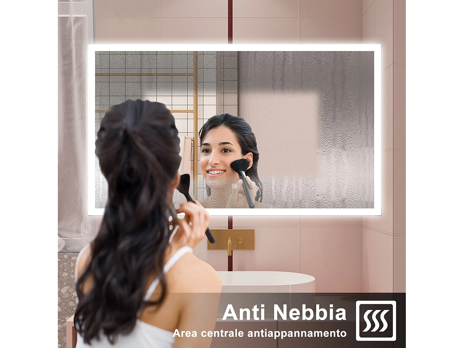 AICA Specchio da bagno  120 x 70 cm, dimmerabile, Funzione Memoria, antiappannamento, 3 colori