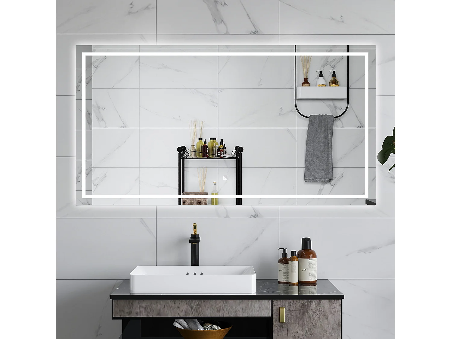 AICA Specchio da bagno  80 x 120 cm, dimmerabile, interruttore touch, Funzione Memoria, antiappannamento, 3 colori