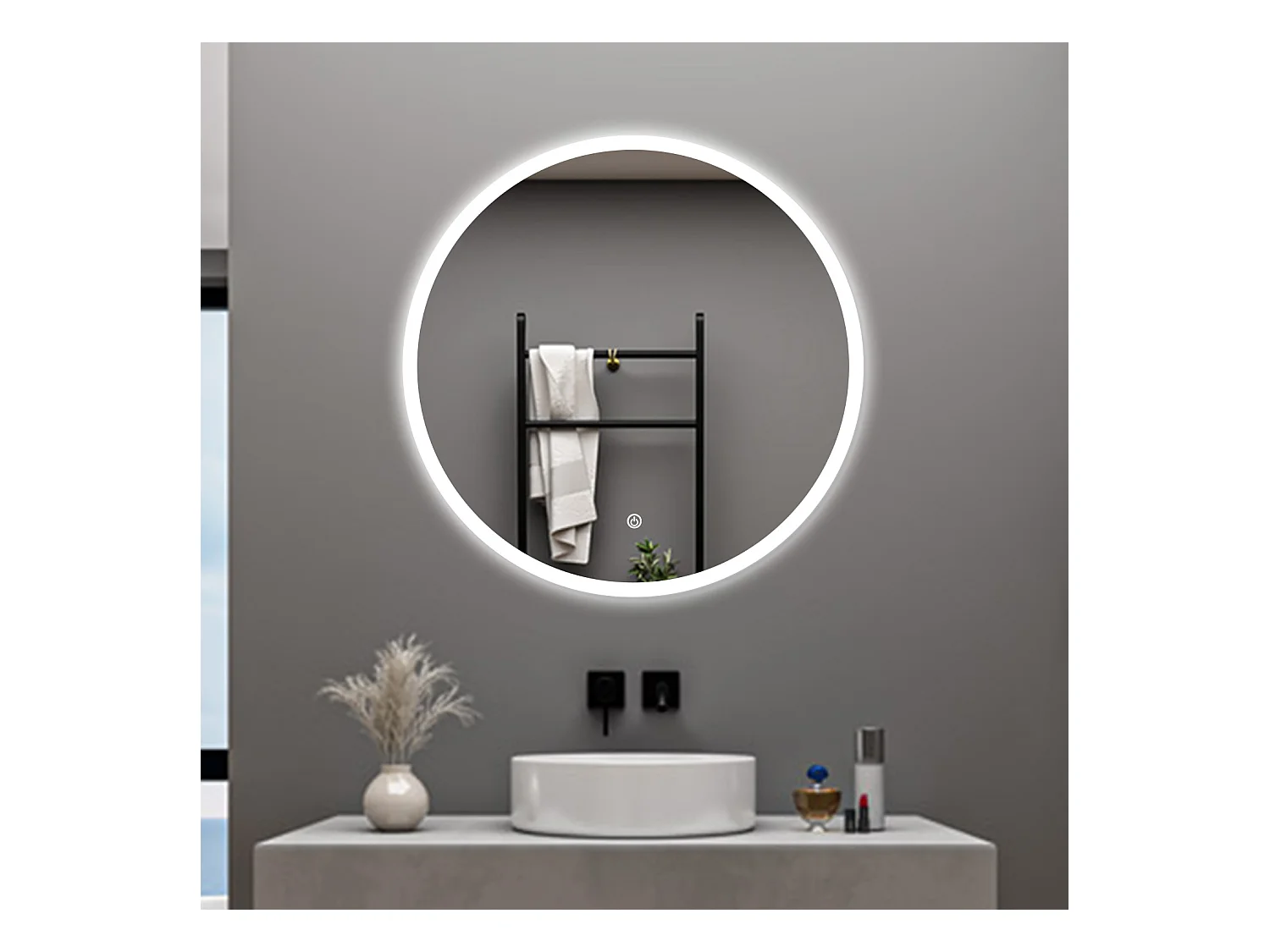 AICA Specchio da bagno 60 x 60 cm, antiappannamento, dimmerabile, interruttore touch, Funzione Memoria