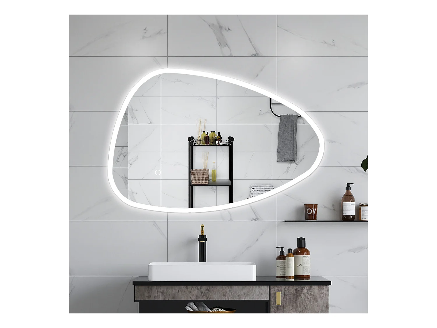 AICA Specchio da bagno 120 x 80 cm, dimmerabile, Funzione Memoria, antiappannamento, 3 colori