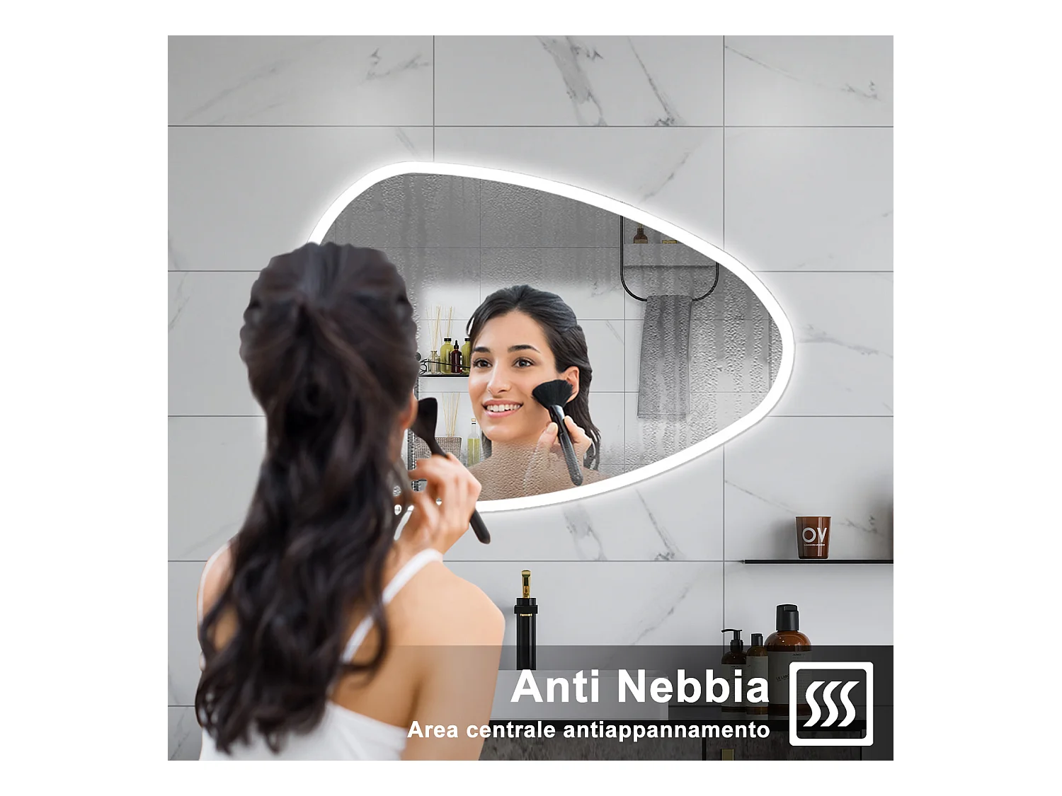 AICA Specchio da bagno 120 x 80 cm, dimmerabile, Funzione Memoria, antiappannamento, 3 colori