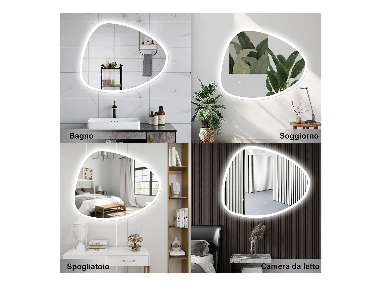 AICA Specchio da bagno 120 x 80 cm, dimmerabile, Funzione Memoria, antiappannamento, 3 colori