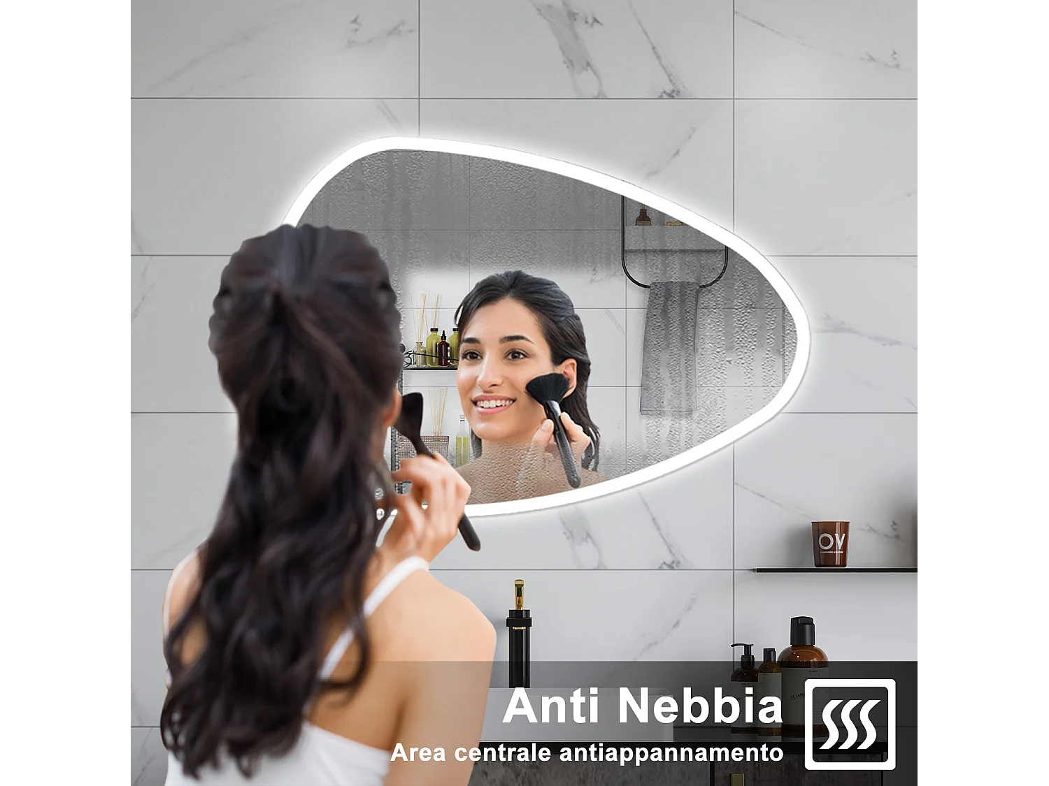 AICA Specchio da bagno 120 x 80 cm, dimmerabile, Funzione Memoria, antiappannamento, 3 colori