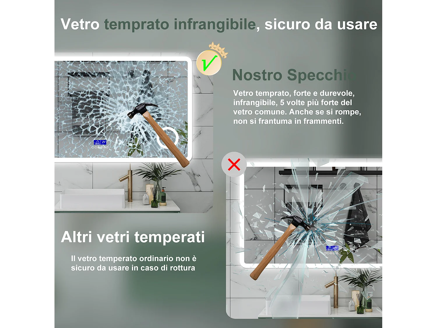 AICA Specchio da bagno  140 x 80 cm,  dimmerabile, Blue tooth,  Funzione Memoria, antiappannamento, 3 colori, Magnificatore,  orologio