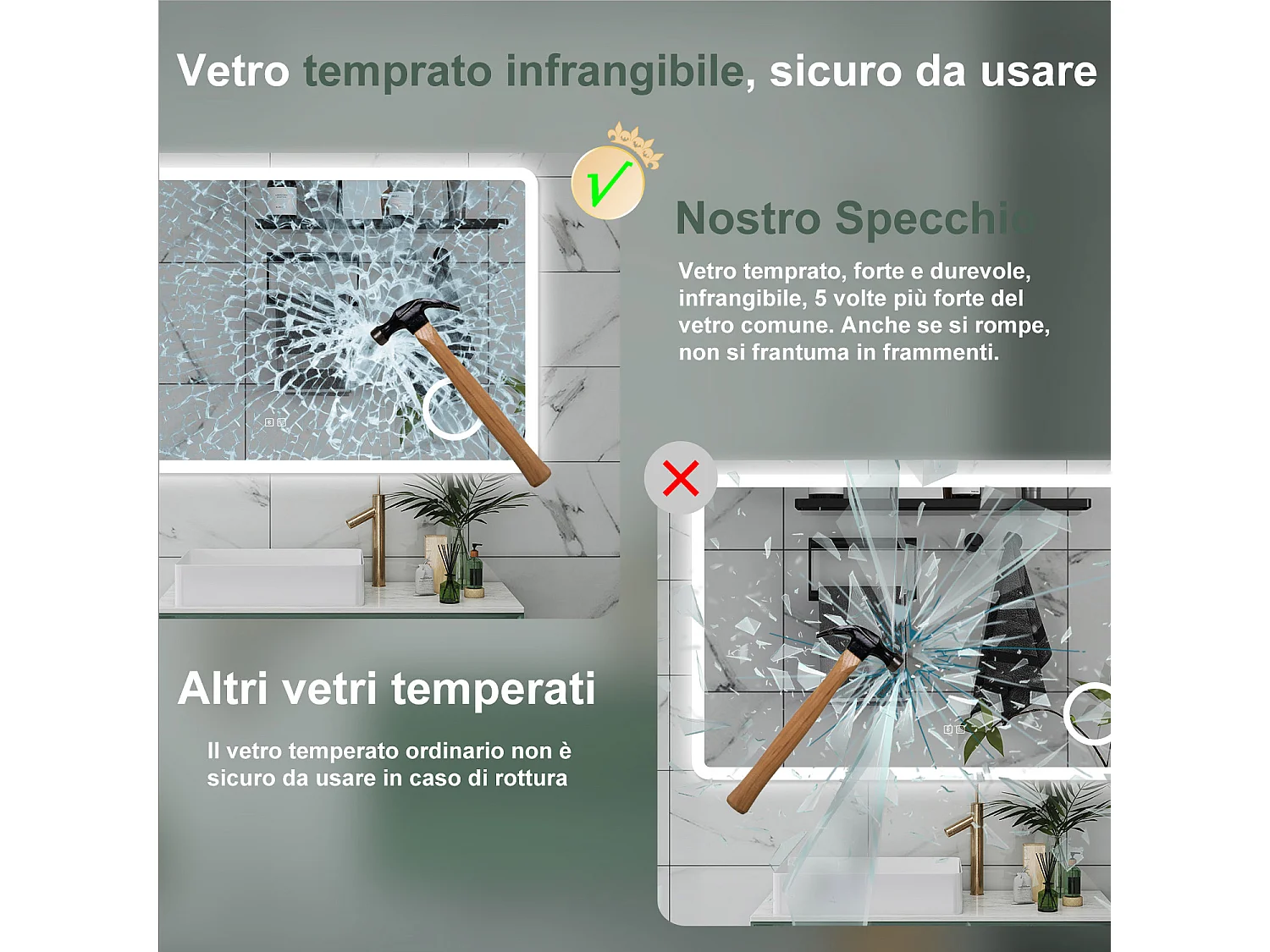 AICA Specchio da bagno  120 x 70 cm, dimmerabile, Blue tooth, Funzione Memoria, antiappannamento, 3 colori, Magnificatore