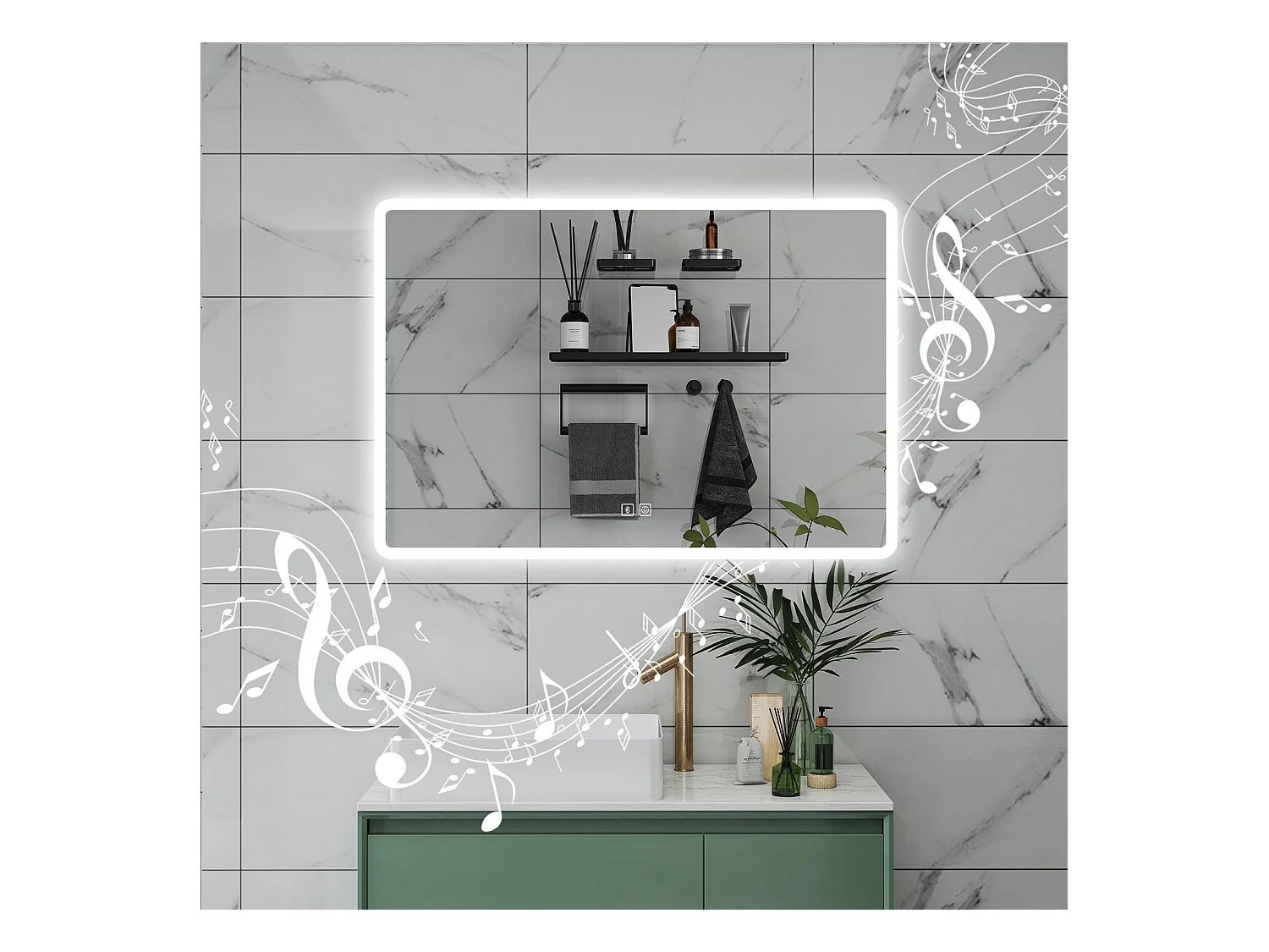 AICA Specchio da bagno  70 x 50 cm, dimmerabile, Blue tooth, Funzione Memoria, antiappannamento, 3 colori