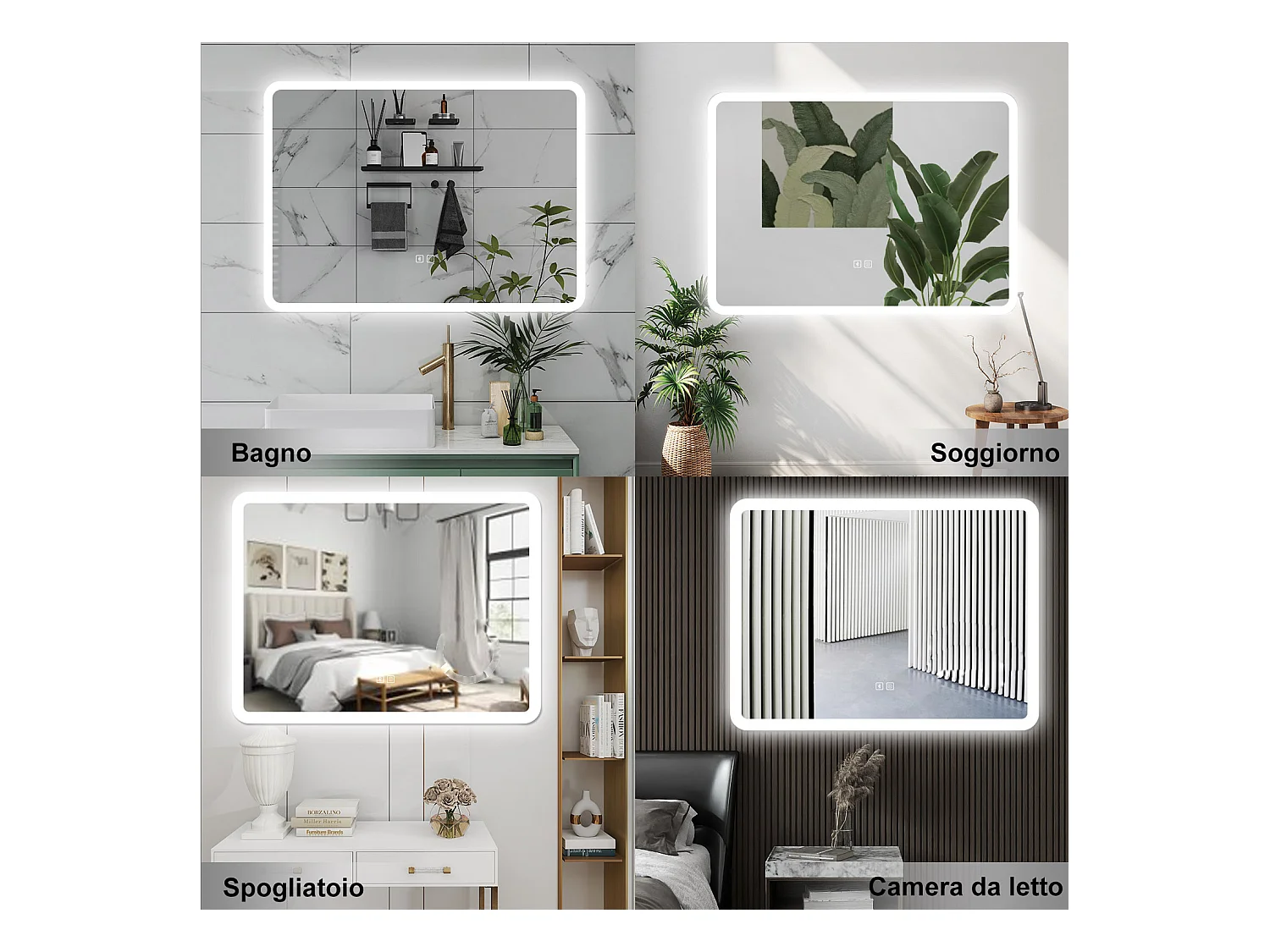 AICA Specchio da bagno  70 x 50 cm, dimmerabile, Blue tooth, Funzione Memoria, antiappannamento, 3 colori