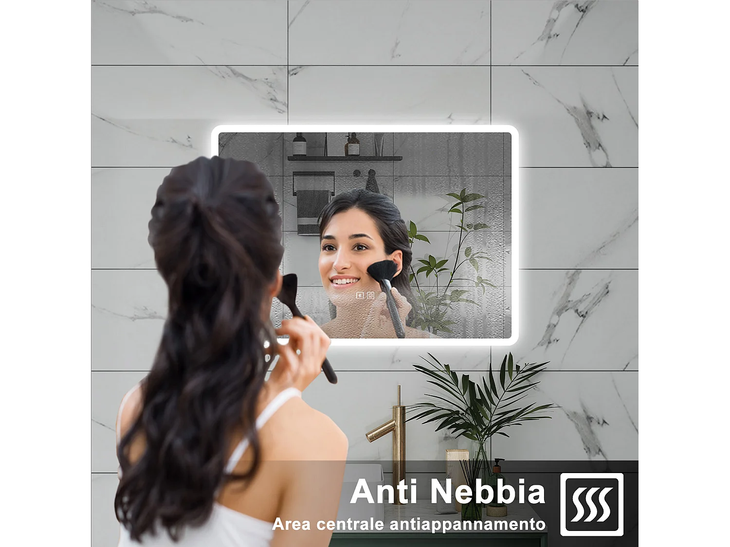 AICA Specchio da bagno  70 x 50 cm, dimmerabile, Blue tooth, Funzione Memoria, antiappannamento, 3 colori