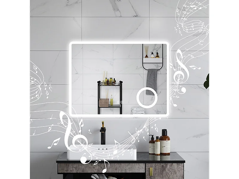 AICA Specchio da bagno  60 x 80 cm, dimmerabile, Blue tooth, Funzione Memoria, antiappannamento, 3 colori, Magnificatore