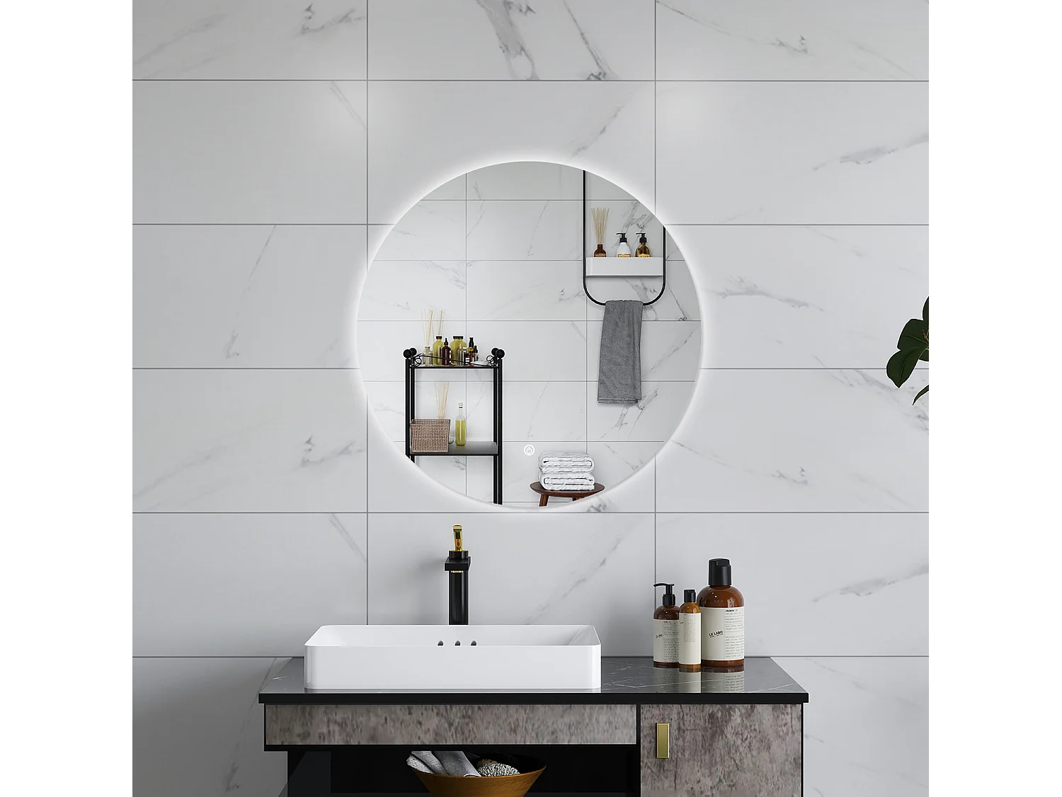 AICA Specchio da bagno 100 x 100 cm, antiappannamento, dimmerabile, interruttore touch, Funzione Memoria