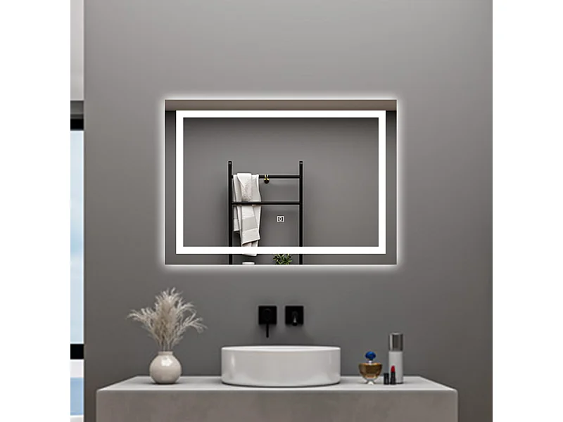 AICA Specchio da bagno  70 x 50 cm, dimmerabile, interruttore touch, Funzione Memoria, antiappannamento, 3 colori