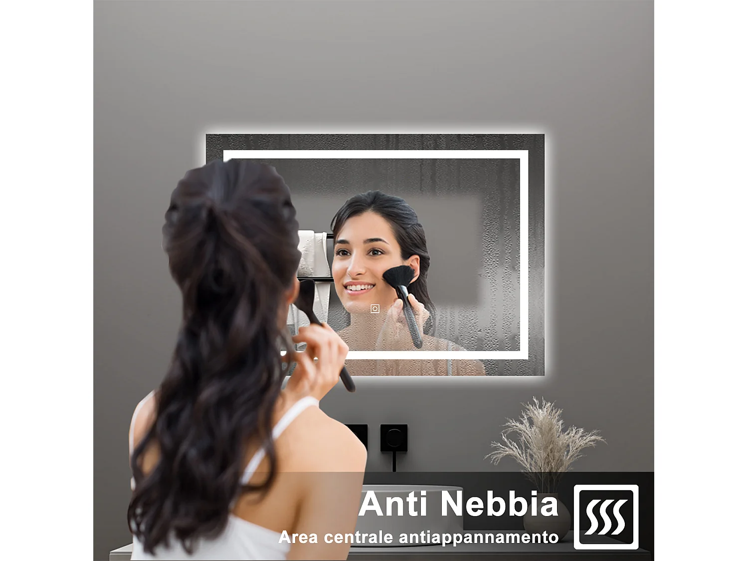 AICA Specchio da bagno  70 x 50 cm, dimmerabile, interruttore touch, Funzione Memoria, antiappannamento, 3 colori