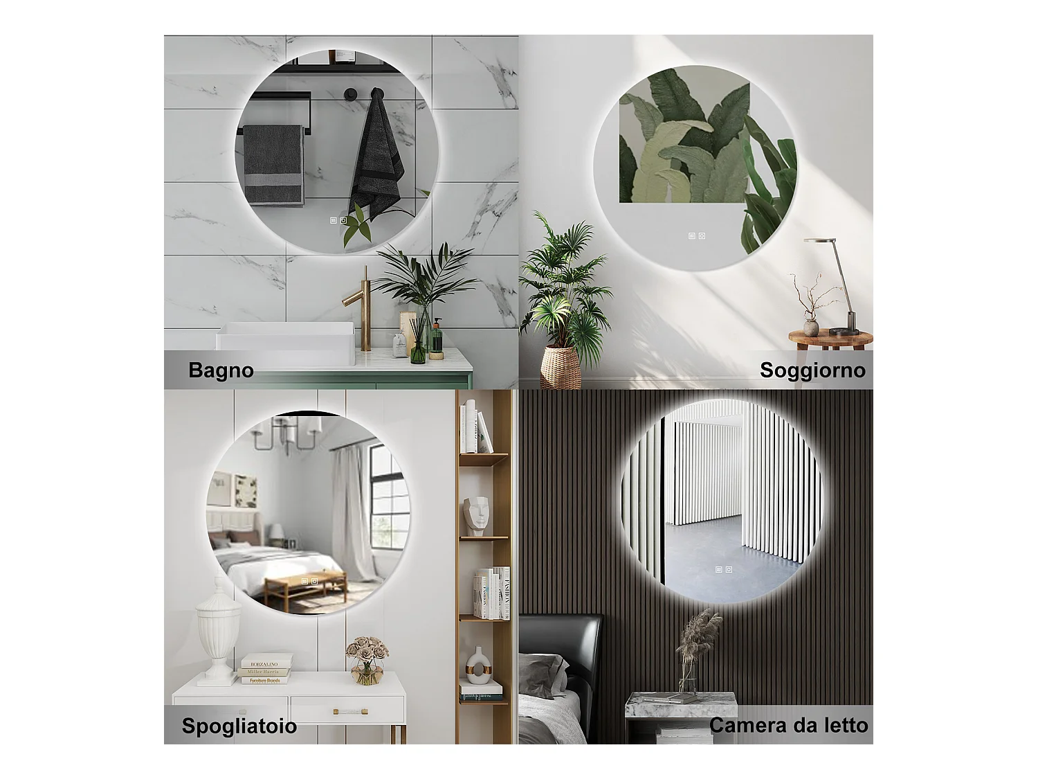 AICA Specchio da bagno 60 x 60 cm, 3 colori, antiappannamento, dimmerabile, interruttore touch, Funzione Memoria