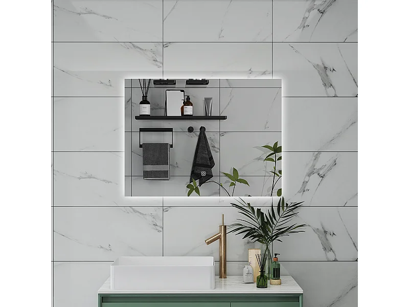 AICA Specchio da bagno 90 x 70 cm, antiappannamento, dimmerabile, interruttore touch, Funzione Memoria