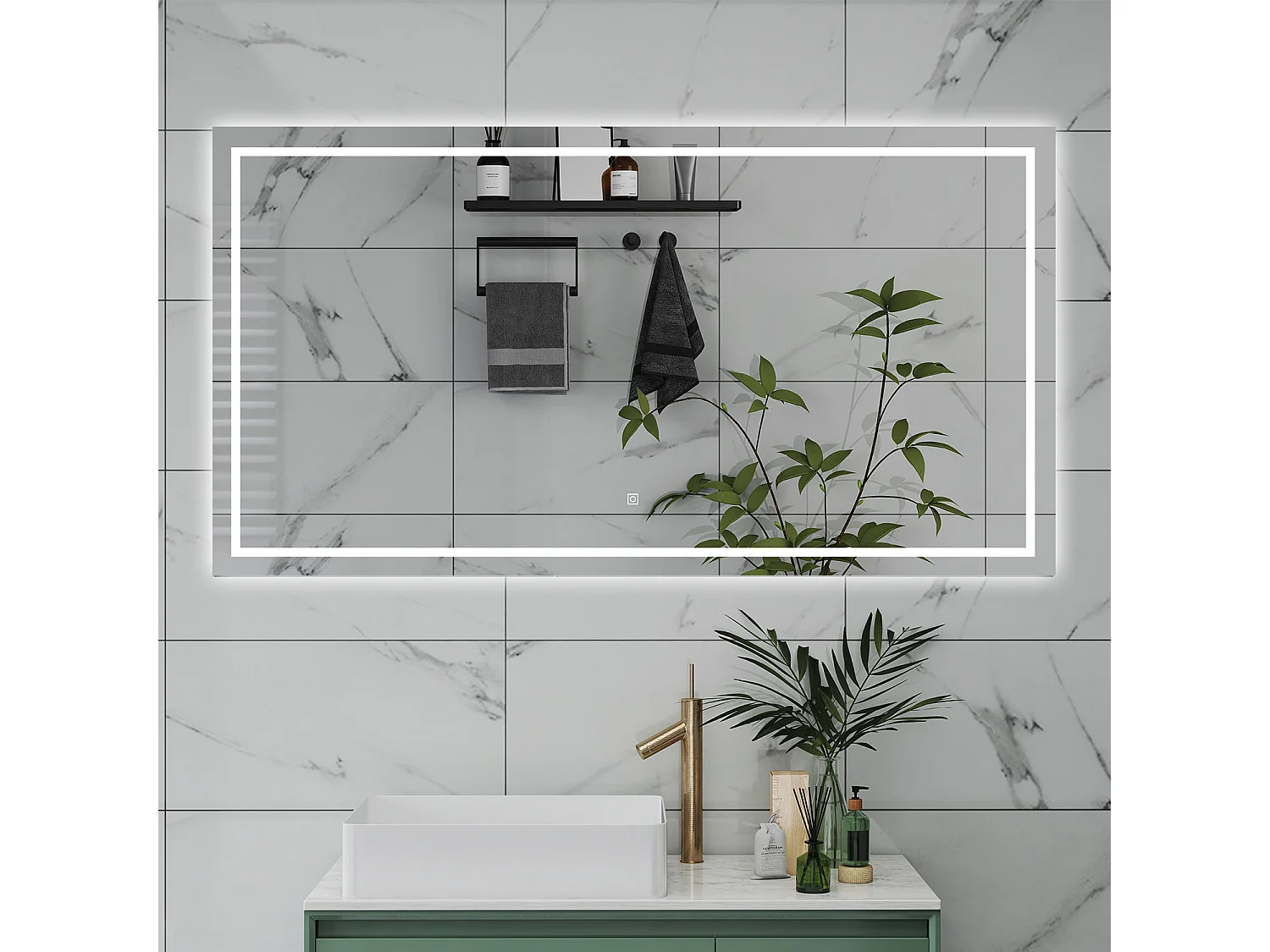 AICA Specchio da bagno  80 x 120 cm, dimmerabile, interruttore touch, Funzione Memoria, antiappannamento