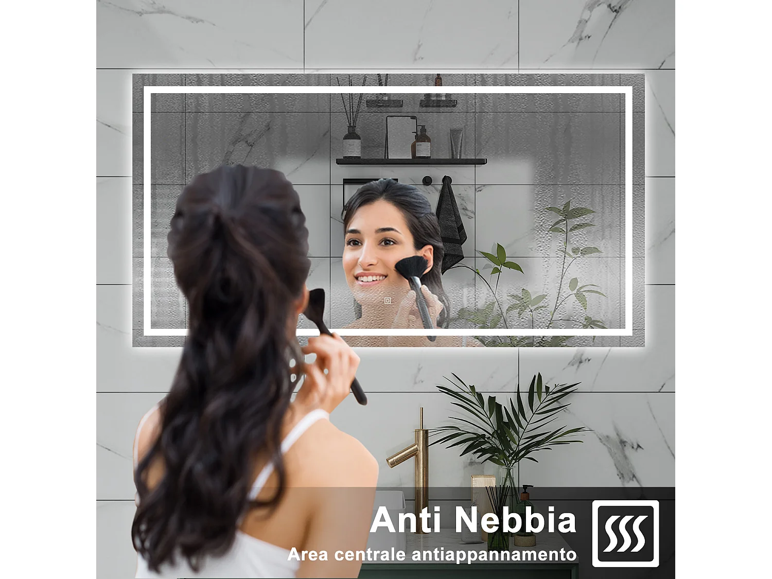 AICA Specchio da bagno  80 x 120 cm, dimmerabile, interruttore touch, Funzione Memoria, antiappannamento