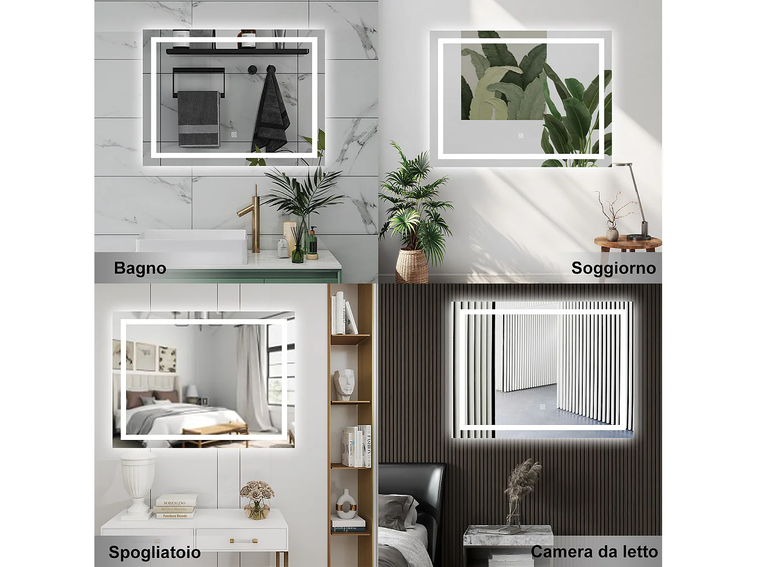 AICA Specchio da bagno  80 x 120 cm, dimmerabile, interruttore touch, Funzione Memoria, antiappannamento