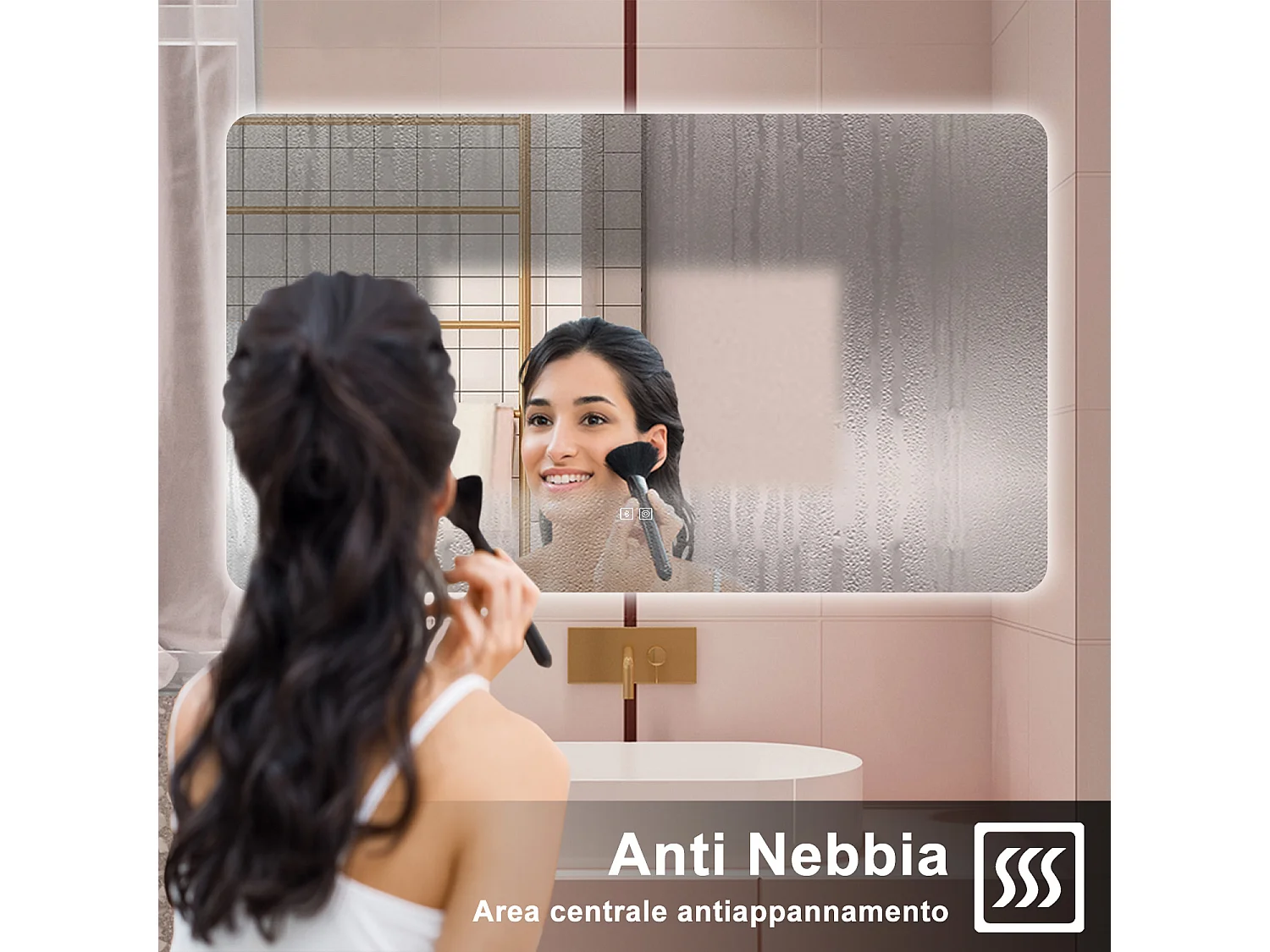 AICA Specchio da bagno  70 x 120 cm, dimmerabile, Blue tooth, Funzione Memoria, antiappannamento, 3 colori