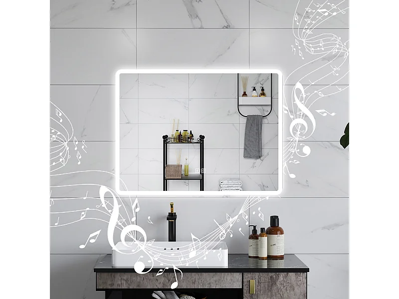 AICA Specchio da bagno  70 x 50 cm, dimmerabile, Blue tooth, Funzione Memoria, antiappannamento, 3 colori