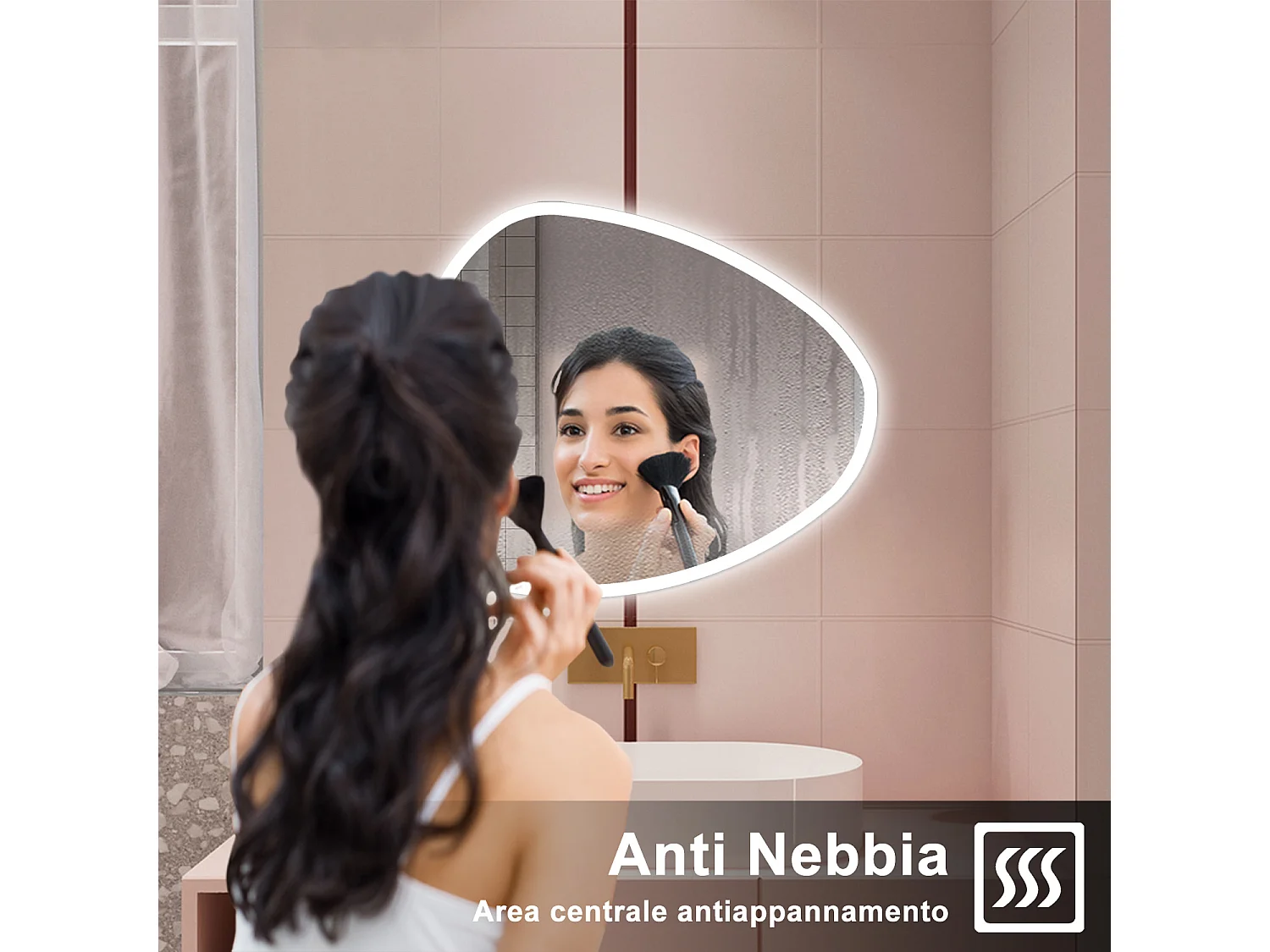 AICA Specchio da bagno 100 x 80 cm, dimmerabile, Funzione Memoria, antiappannamento, 3 colori