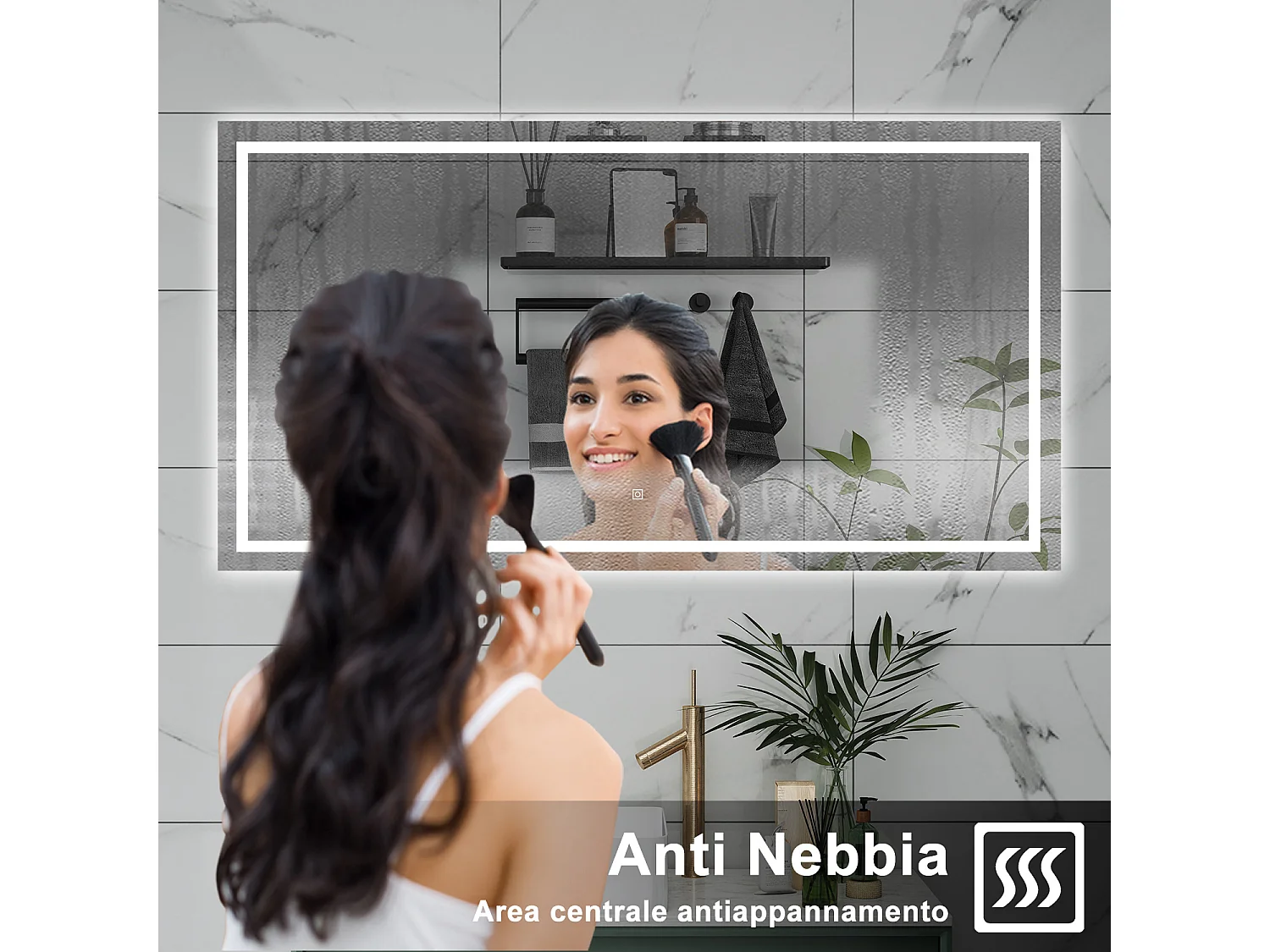 AICA Specchio da bagno  70 x 50 cm, dimmerabile, interruttore touch, Funzione Memoria, antiappannamento, 3 colori