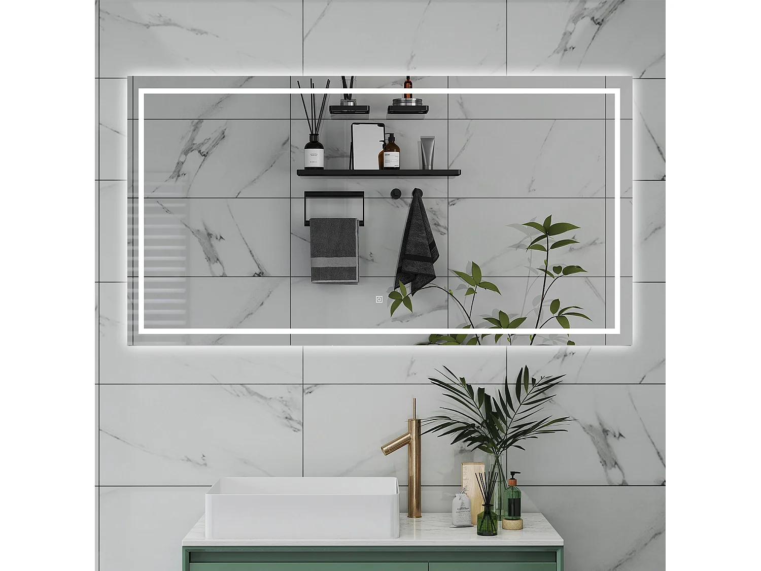 AICA Specchio da bagno  70 x 50 cm, dimmerabile, interruttore touch, Funzione Memoria, antiappannamento, 3 colori