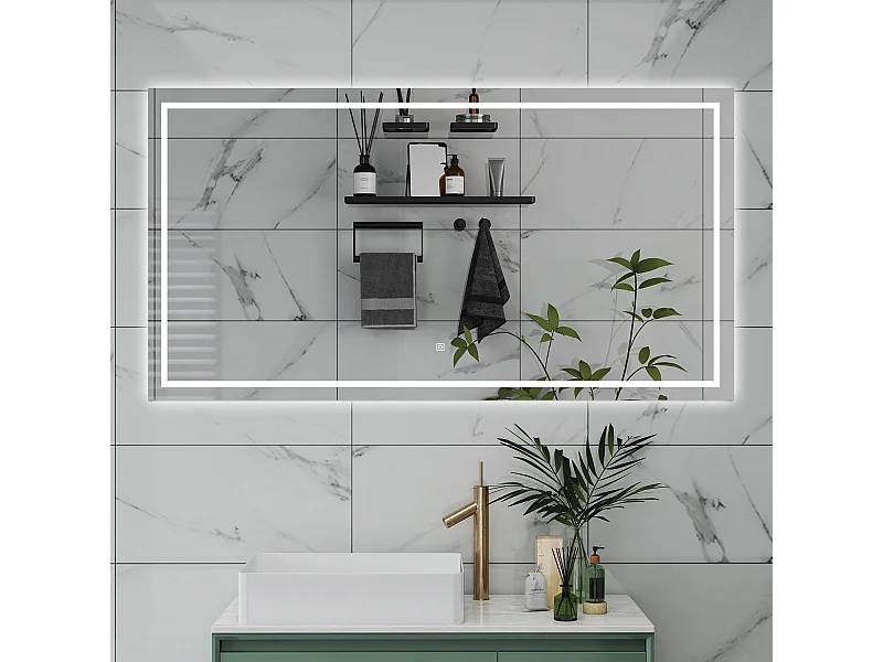 AICA Specchio da bagno  70 x 50 cm, dimmerabile, interruttore touch, Funzione Memoria, antiappannamento, 3 colori