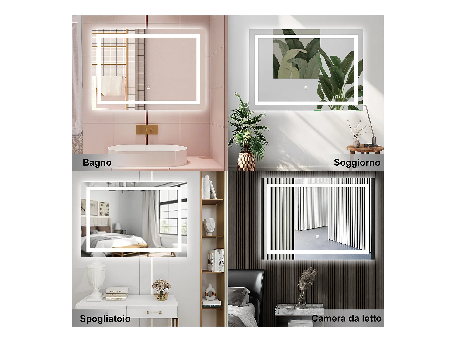 AICA Specchio da bagno  80 x 150 cm, dimmerabile, interruttore touch, Funzione Memoria, antiappannamento, 3 colori