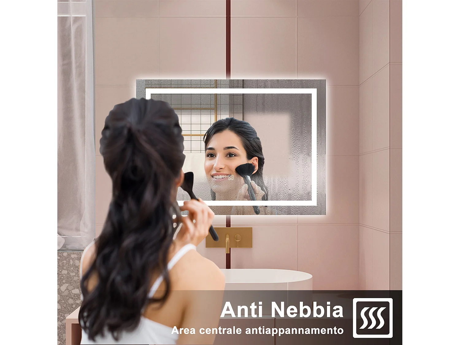 AICA Specchio da bagno  80 x 150 cm, dimmerabile, interruttore touch, Funzione Memoria, antiappannamento, 3 colori