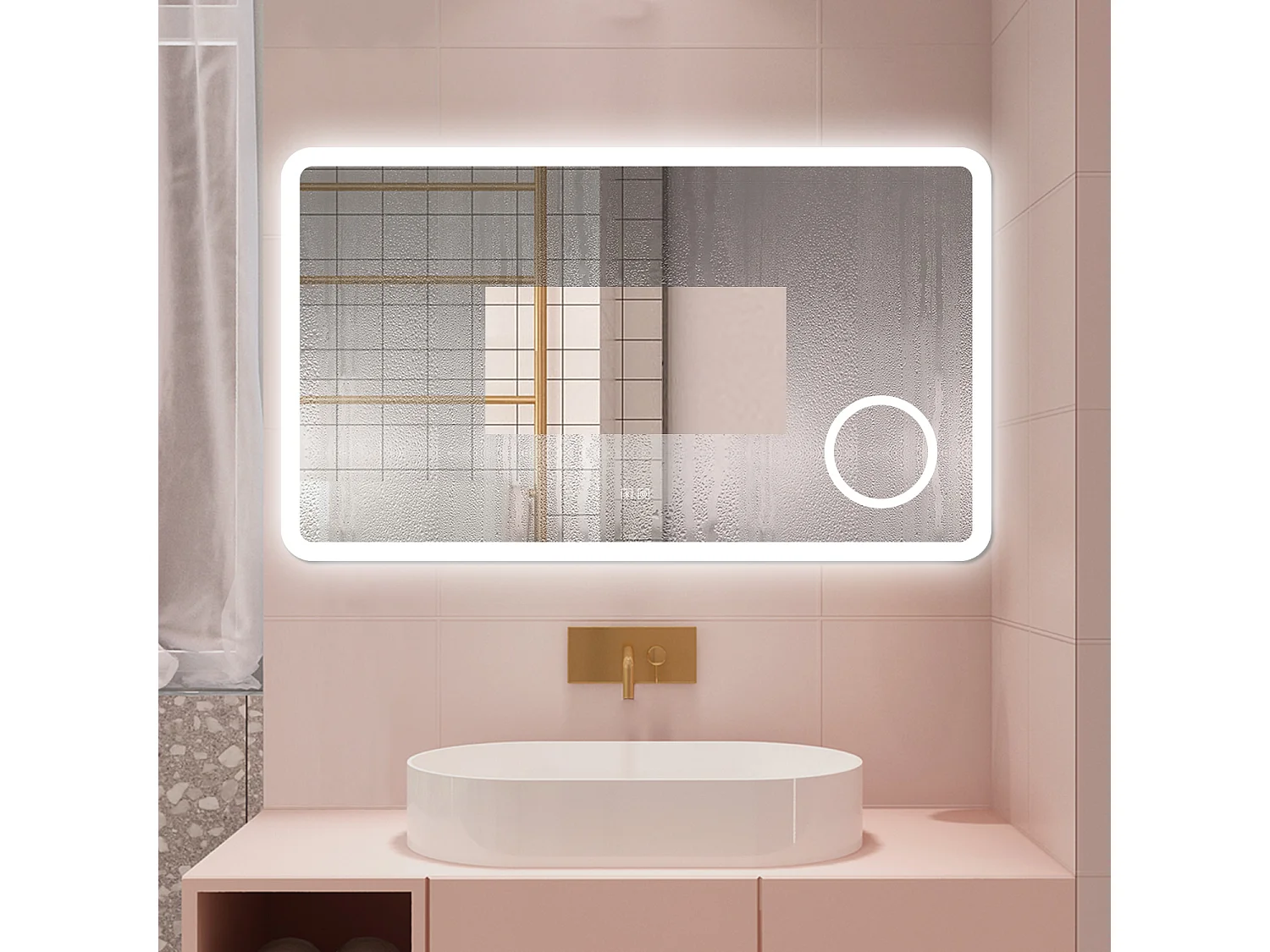 AICA Specchio da bagno  100 x 60 cm, dimmerabile, Blue tooth, Funzione Memoria, antiappannamento, 3 colori, Magnificatore