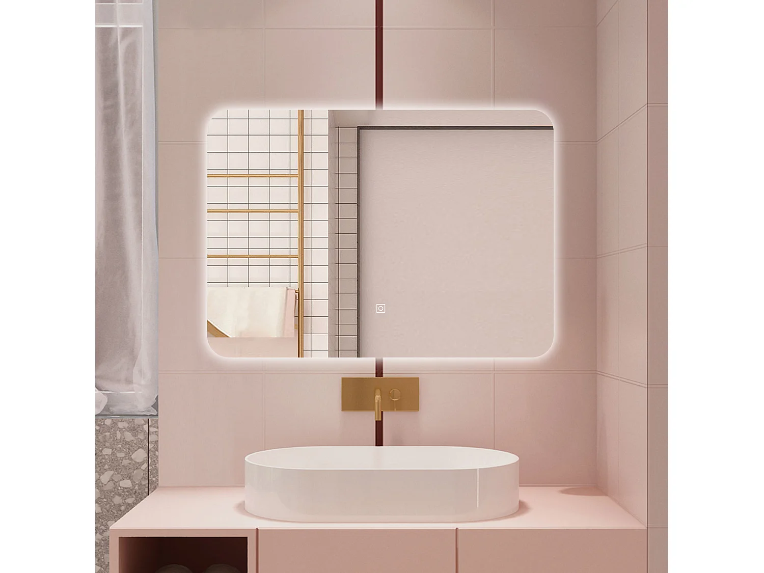 AICA Specchio da bagno 100 x 70 cm, dimmerabile, interruttore touch, Funzione Memoria