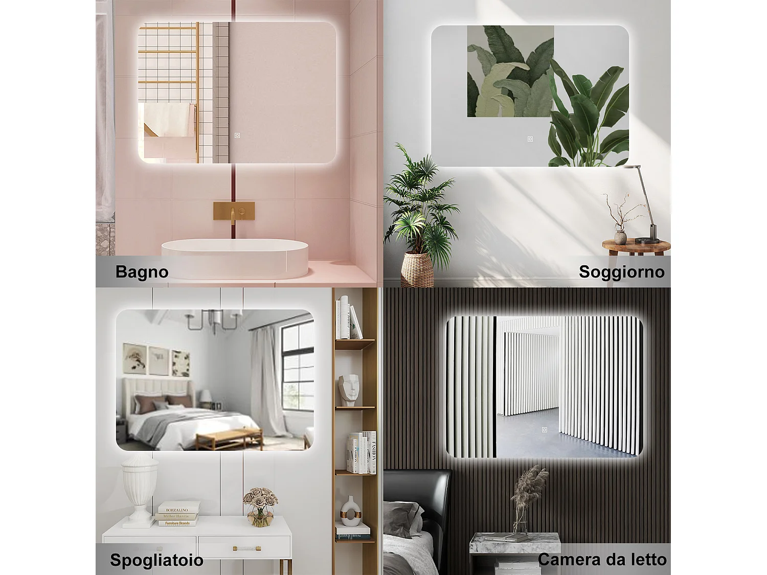 AICA Specchio da bagno 100 x 70 cm, dimmerabile, interruttore touch, Funzione Memoria