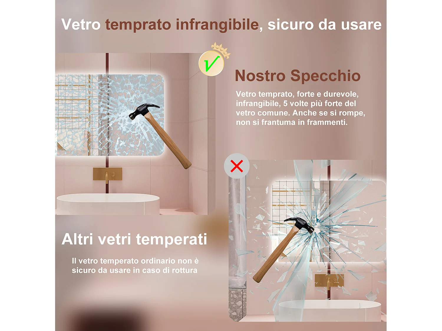 AICA Specchio da bagno 100 x 70 cm, dimmerabile, interruttore touch, Funzione Memoria