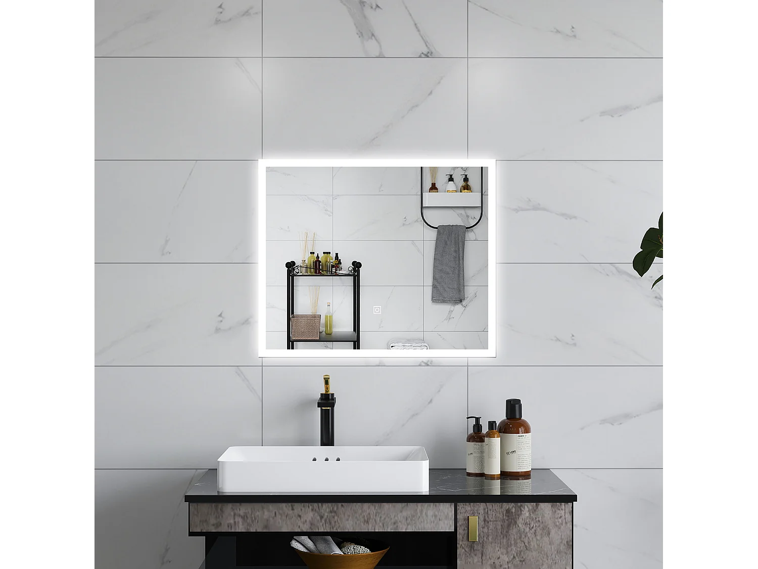 AICA Specchio da bagno  60 x 50 cm, dimmerabile, Funzione Memoria, antiappannamento, 3 colori