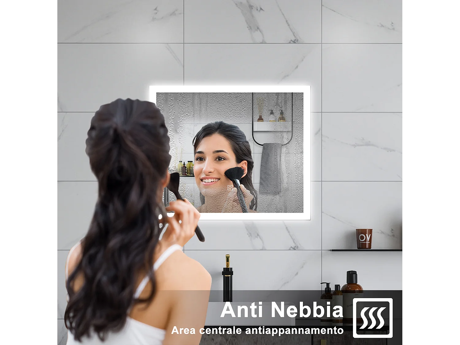 AICA Specchio da bagno  60 x 50 cm, dimmerabile, Funzione Memoria, antiappannamento, 3 colori