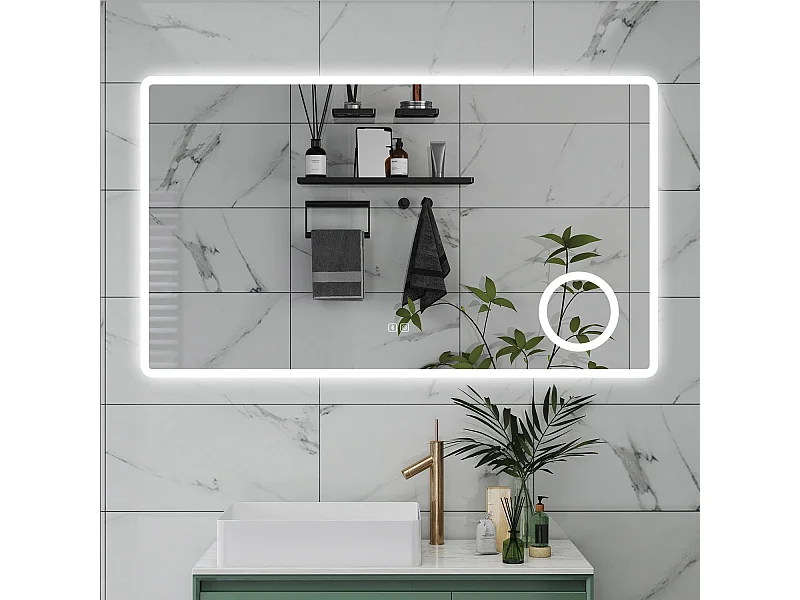 AICA Specchio da bagno  100 x 60 cm, dimmerabile, Blue tooth, Funzione Memoria, antiappannamento, 3 colori, Magnificatore