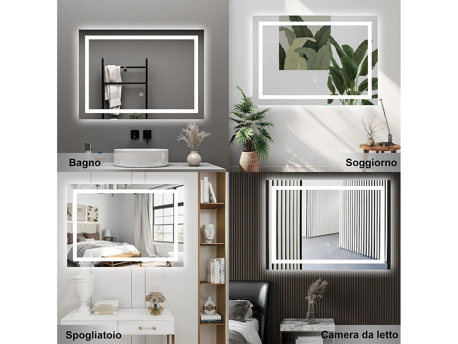 AICA Specchio da bagno  80 x 150 cm, dimmerabile, interruttore touch, Funzione Memoria, antiappannamento, 3 colori