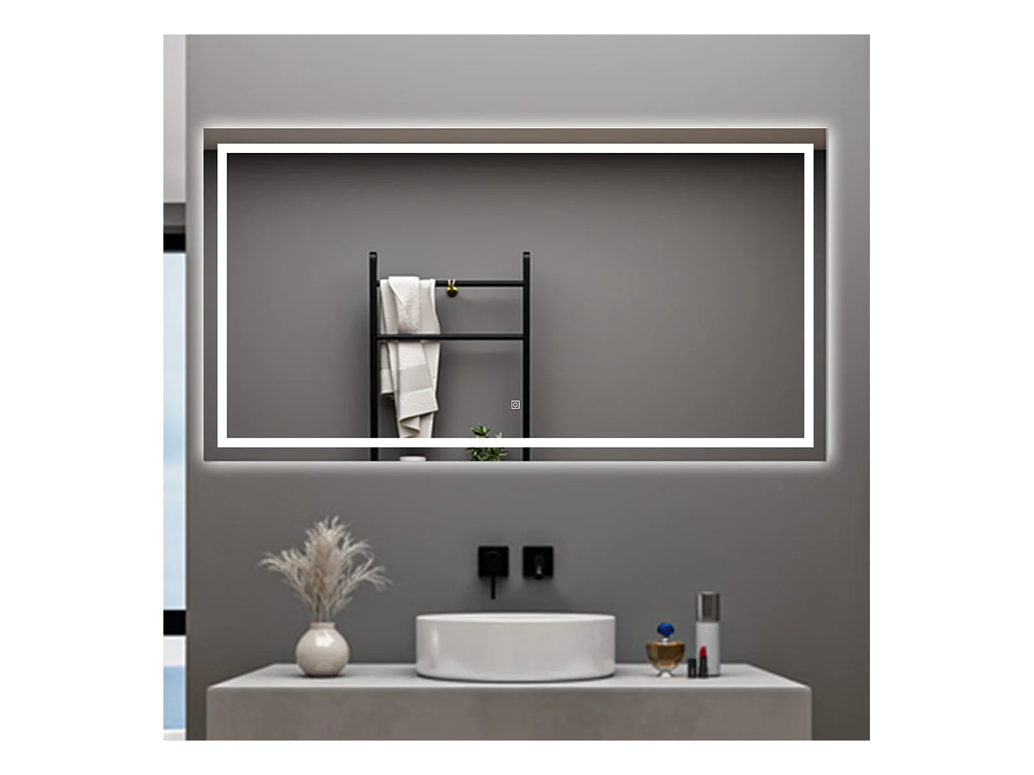 AICA Specchio da bagno  80 x 120 cm, dimmerabile, interruttore touch, Funzione Memoria, antiappannamento