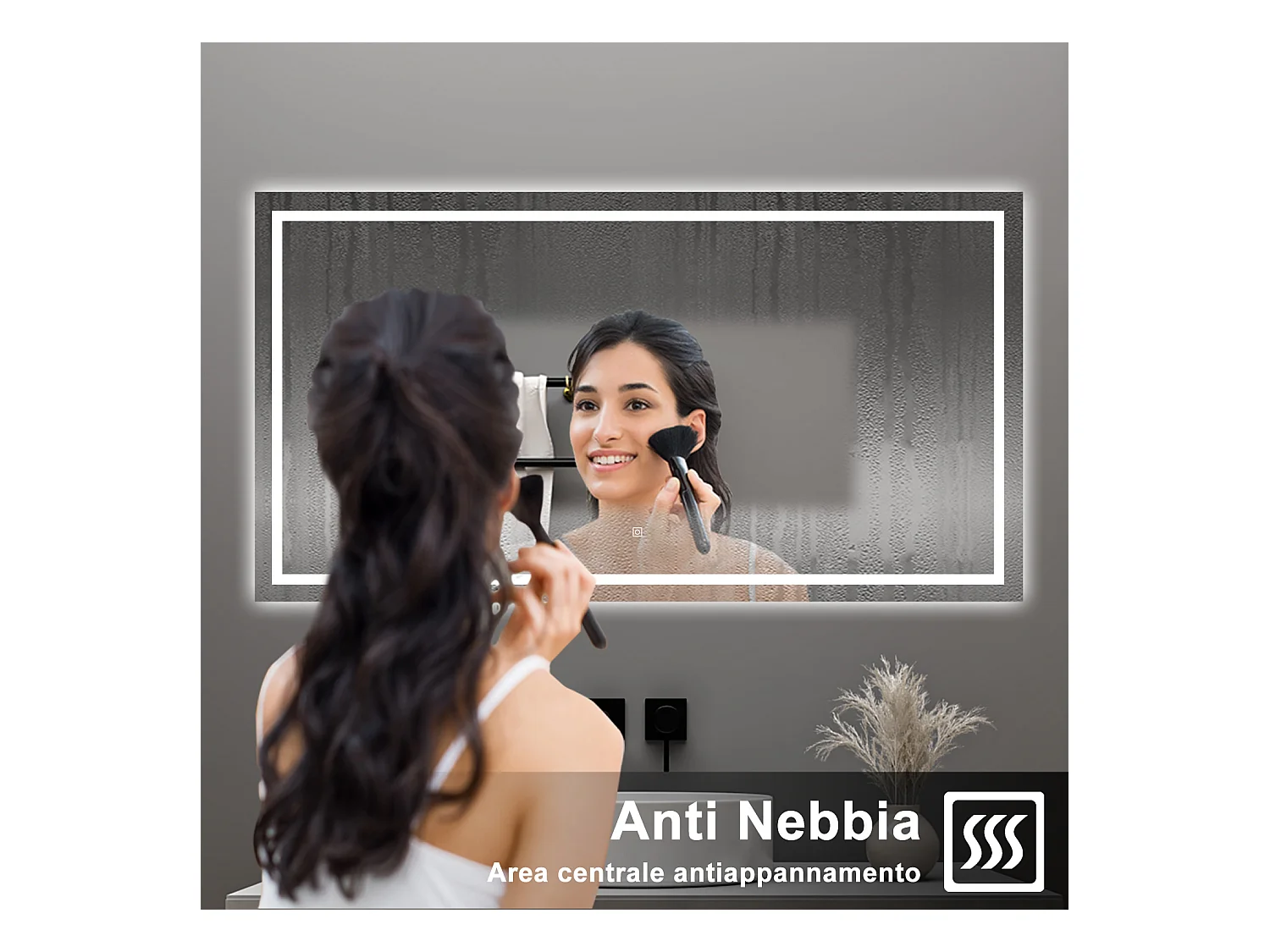 AICA Specchio da bagno  80 x 120 cm, dimmerabile, interruttore touch, Funzione Memoria, antiappannamento
