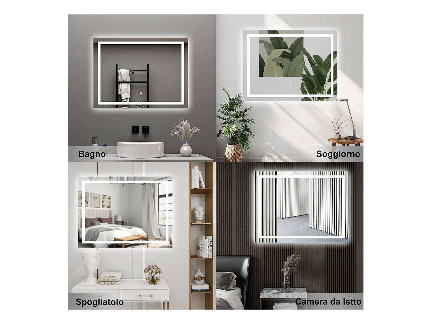 AICA Specchio da bagno  80 x 120 cm, dimmerabile, interruttore touch, Funzione Memoria, antiappannamento