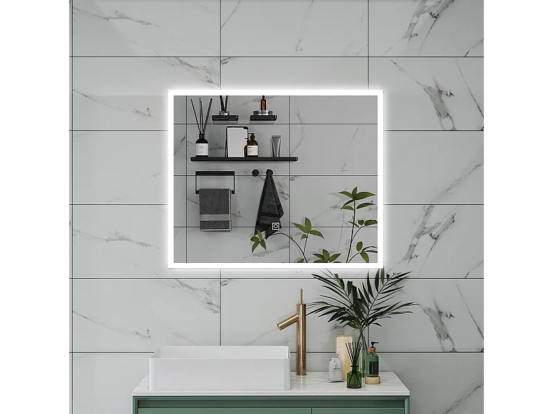 AICA Specchio da bagno  60 x 50 cm, dimmerabile, Funzione Memoria, antiappannamento, 3 colori