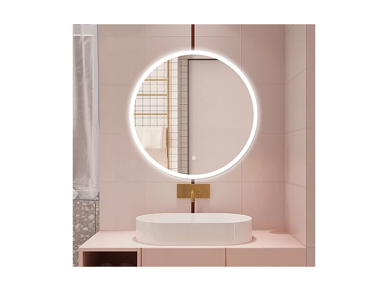 AICA Specchio da bagno 100 x 100 cm, 3 colori, antiappannamento, dimmerabile, interruttore touch, Funzione Memoria