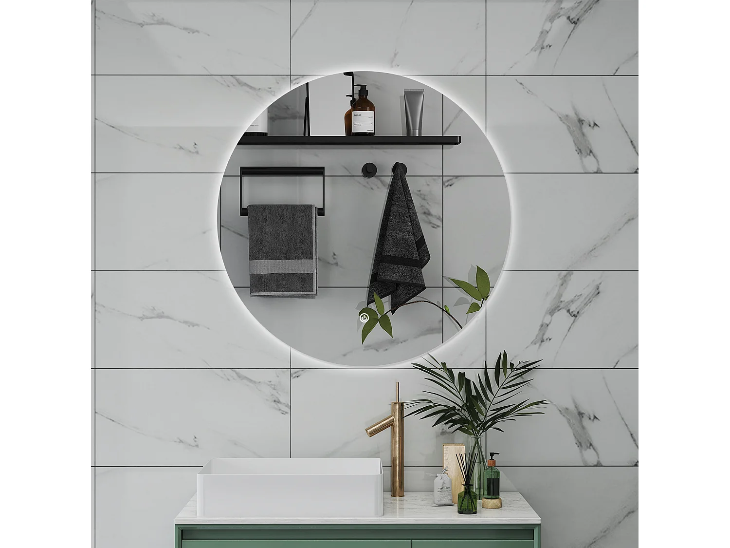 AICA Specchio da bagno 60 x 60 cm, antiappannamento, dimmerabile, interruttore touch, Funzione Memoria