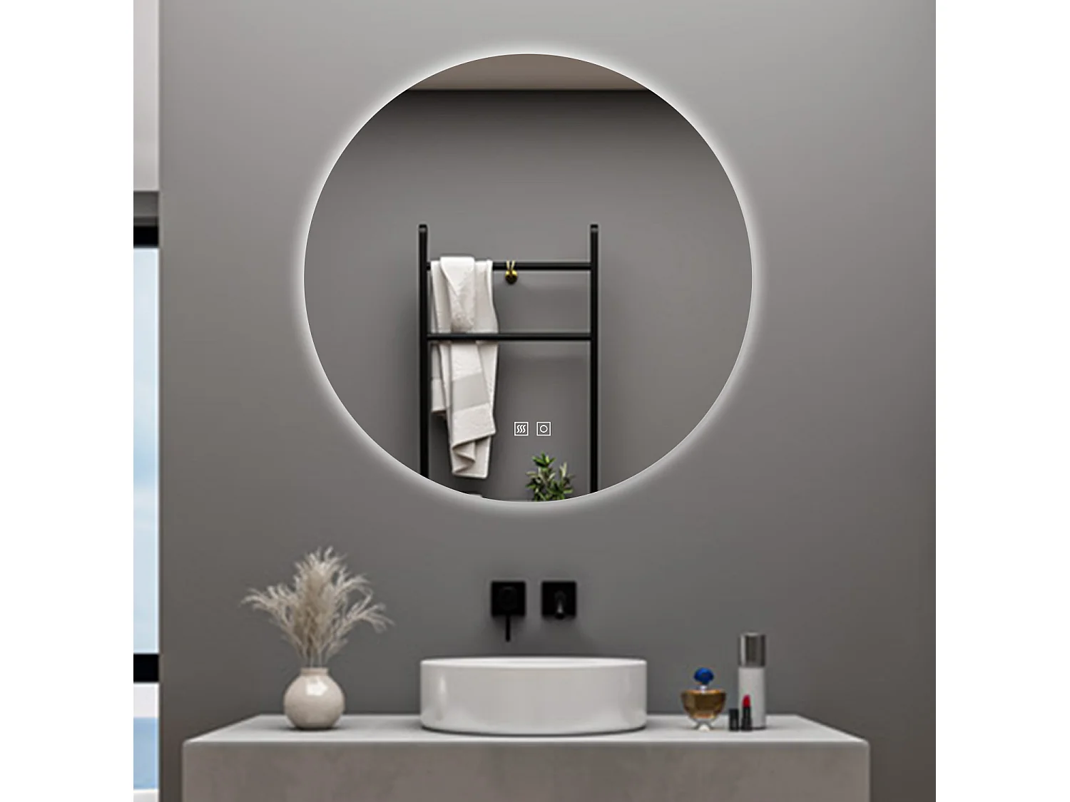 AICA Specchio da bagno 70 x 70 cm, 3 colori, antiappannamento, dimmerabile, interruttore touch, Funzione Memoria