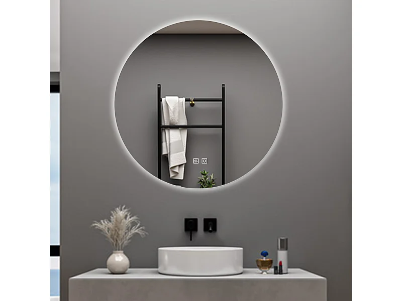 AICA Specchio da bagno 70 x 70 cm, 3 colori, antiappannamento, dimmerabile, interruttore touch, Funzione Memoria