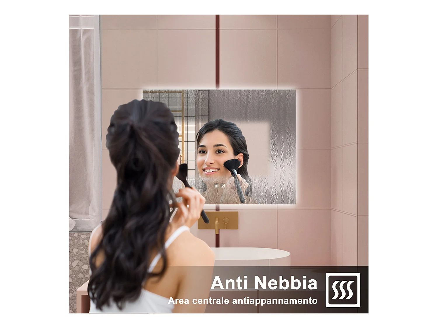 AICA Specchio da bagno 80 x 60 cm, dimmerabile, Funzione Memoria, antiappannamento, 3 colori