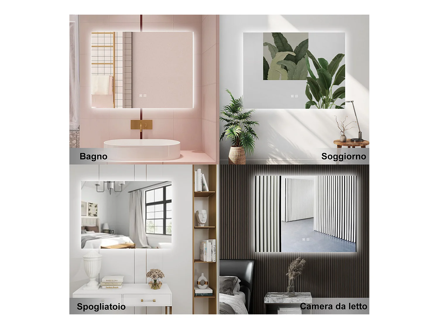 AICA Specchio da bagno 80 x 60 cm, dimmerabile, Funzione Memoria, antiappannamento, 3 colori