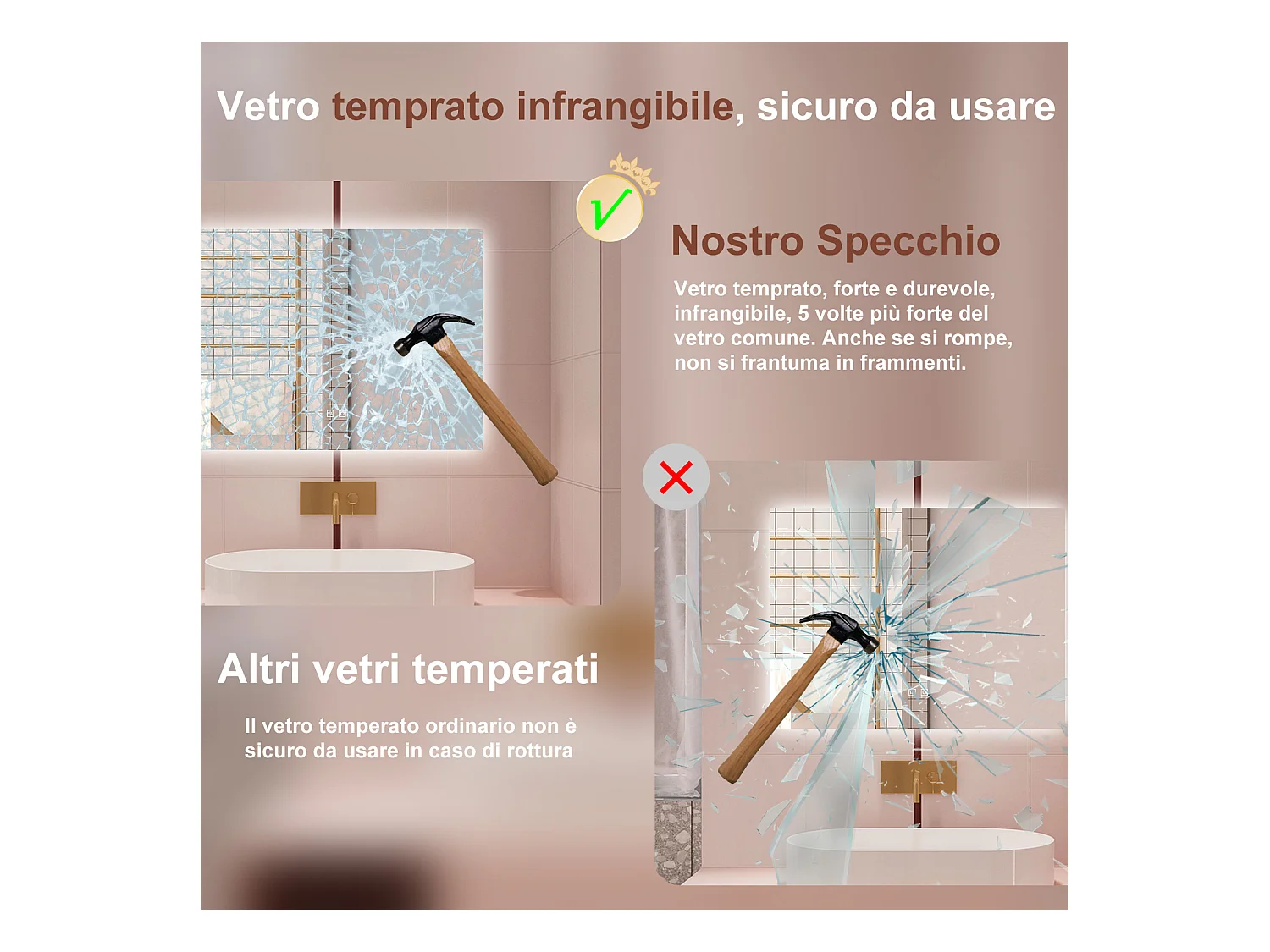 AICA Specchio da bagno 80 x 60 cm, dimmerabile, Funzione Memoria, antiappannamento, 3 colori