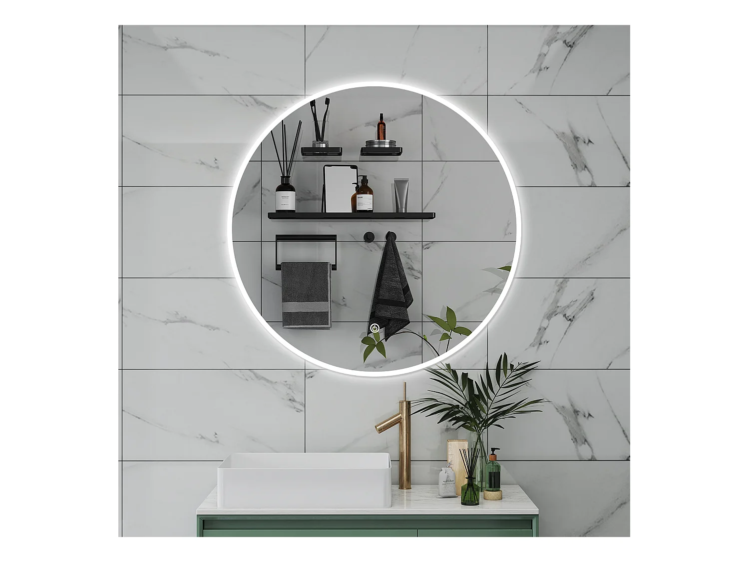 AICA Specchio da bagno 60 x 60 cm, antiappannamento, dimmerabile, interruttore touch, Funzione Memoria